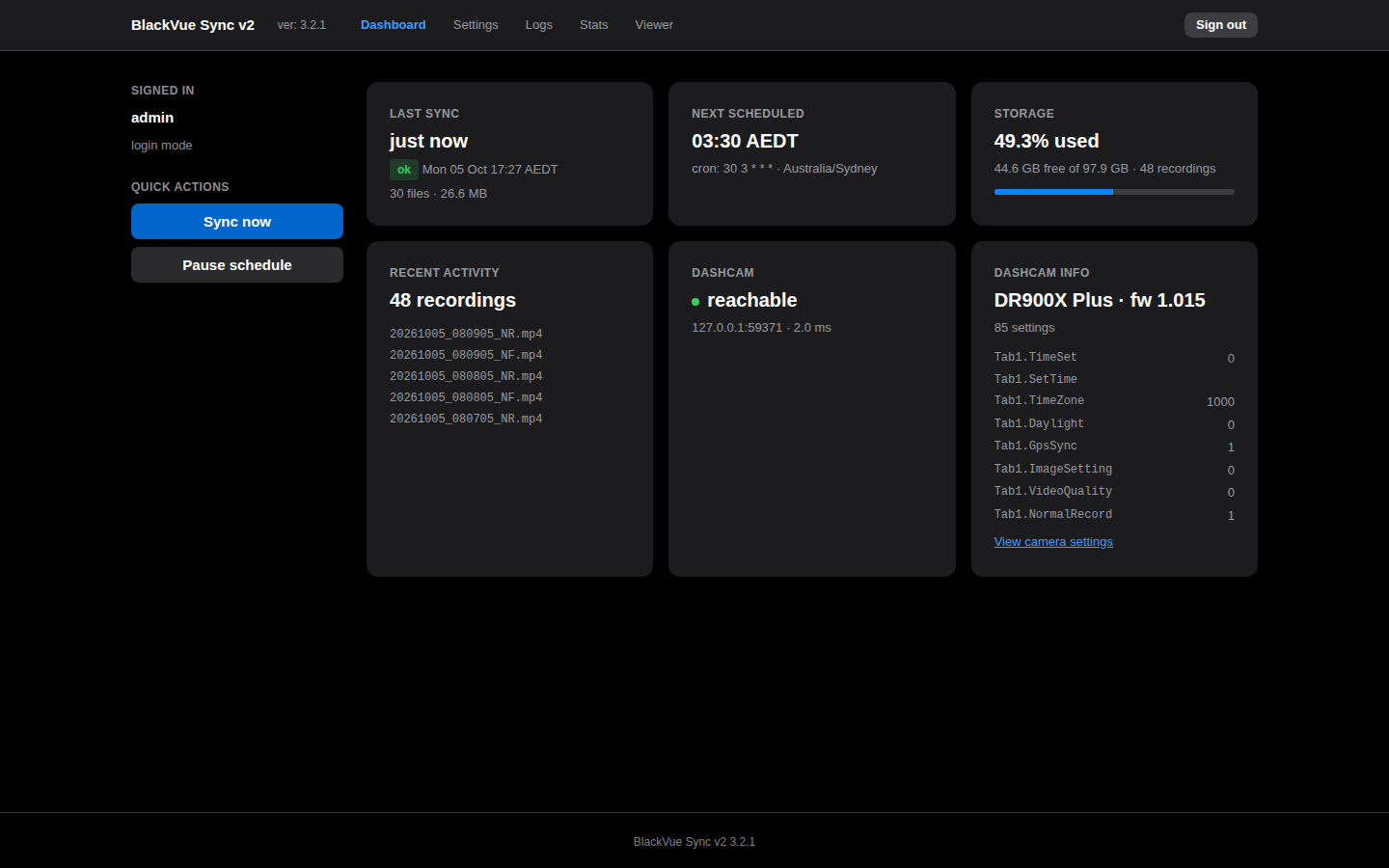 Dashboard in dark mode
